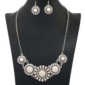 Silver White Bohemian Boho Turquoise Necklace and Earrings Set - NEW